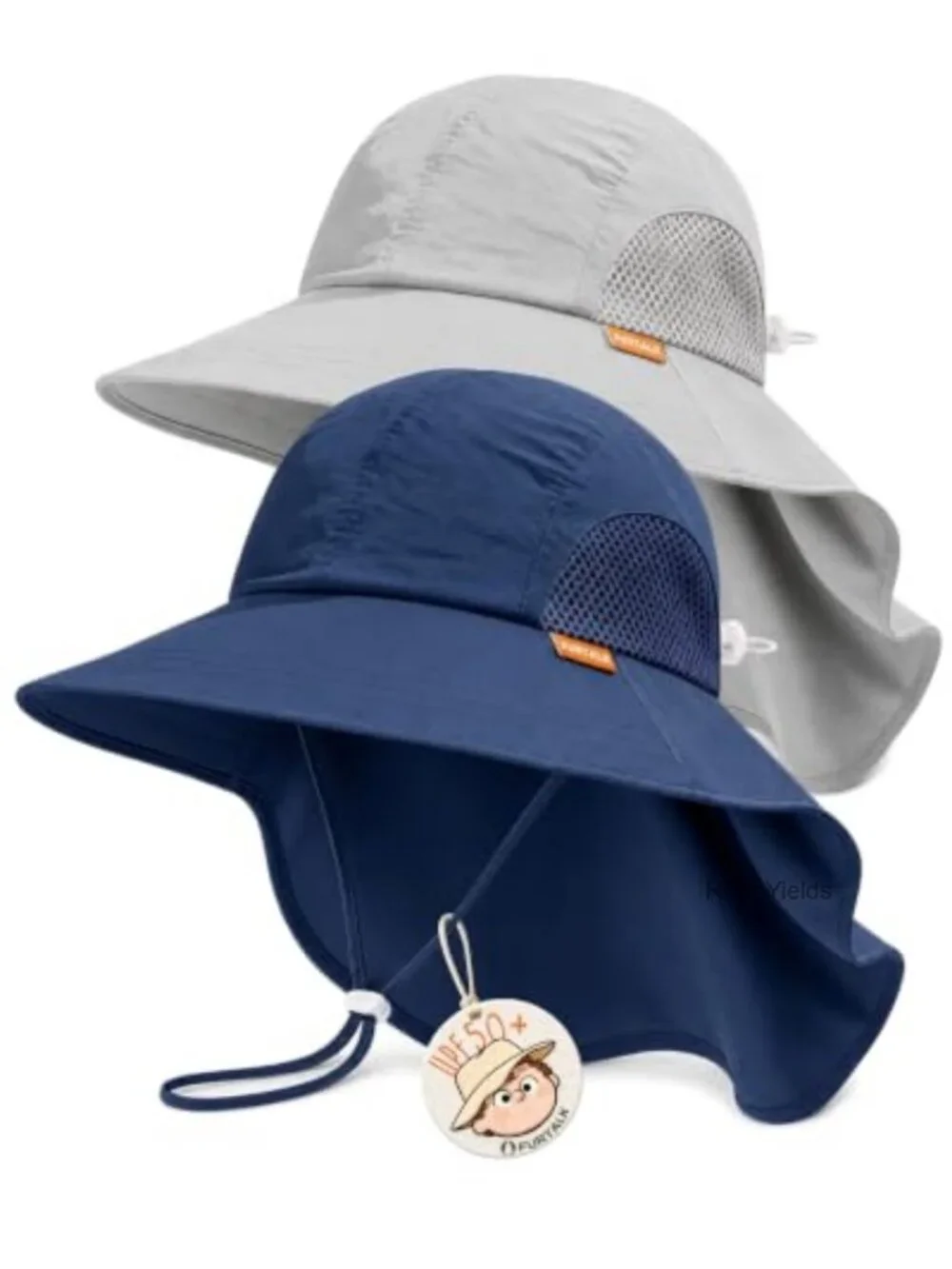 Toddler Kids UPF 50+ Sun Bucket Hat with Back Flap, Lightweight Adjustable